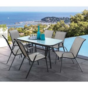 Dining table set 7 pieces 1 table and 6 chairs gray color Hm5119,01