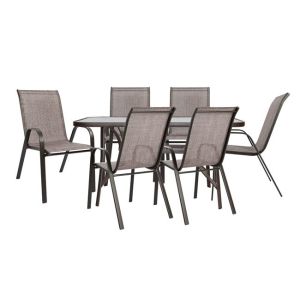Dining table set 7 pieces Leon table and 6 chairs with brown textile material Hm5206,02