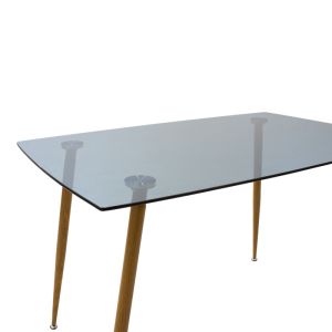 Chloe-ezra 5-piece dining table set, anthracite glass 8 mm - natural legs 120x70x75 cm