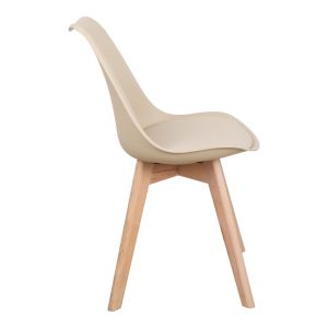 Elijah-gaston dining table set of 3 pieces, Pp-pu, in Taupe-white color with natural legs, 60x74 cm
