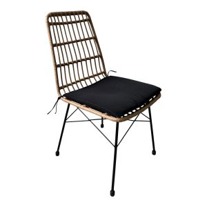 Naoki U dining table set of 3 rattan chairs in natural shade and black metal 80x80x78cm
