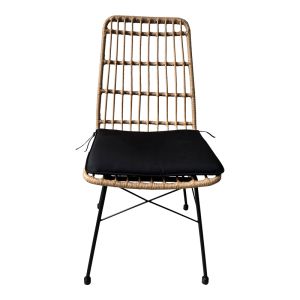 Naoki U dining table set of 5 rattan chairs in natural shade and black metal 160x90x78cm