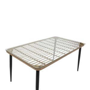Naoki U dining table set of 5 rattan chairs in natural shade and black metal 160x90x78cm