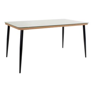 Naoki U dining table set of 5 rattan chairs in natural shade and black metal 160x90x78cm