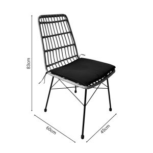 Naoki U dining table set of 7 rattan pieces in natural shade and black metal 160x90x78cm