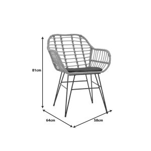 Naoki V dining table set of 3 rattan chairs in natural shade and black metal 80x80x78cm