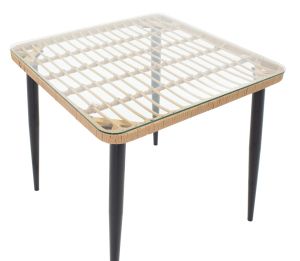 Naoki V dining table set of 3 rattan chairs in natural shade and black metal 80x80x78cm
