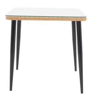 Naoki V dining table set of 3 rattan chairs in natural shade and black metal 80x80x78cm