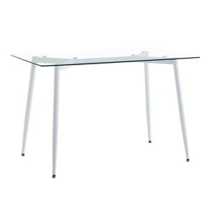 Quana-ezra 5-piece dining table set, 8 mm glass, transparent - white legs 120x70x75 cm