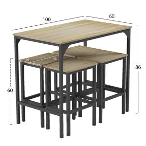 Dining table and chairs set 5 pcs, Boxy with black metal frames-melamine finish in sona HM9882.01