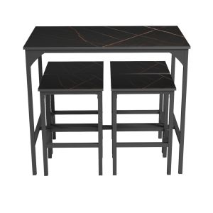 Dining table and chairs set 5 pcs, Boxy with black metal frames-black marble melamine finish Hm9882,13
