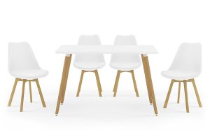 Dining table set Natalie-Gaston set 5 pieces white in white-natural shade 120x80x73cm