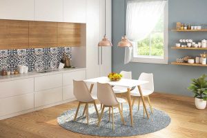 Dining table set Natalie-Gaston set 5 pieces white in white-natural shade 120x80x73cm