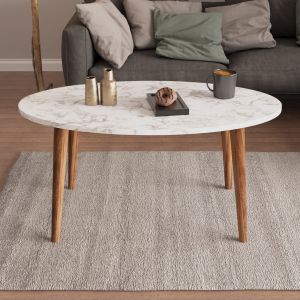 Set of coffee table and 3 side tables Vital melamine in white marble-wooden legs in walnut Hm18180