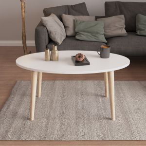Set of coffee table and 3 side tables Vital melamine in white-wooden legs in Sonama Hm18180