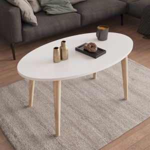 Set of coffee table and 3 side tables Vital melamine in white-wooden legs in Sonama Hm18180