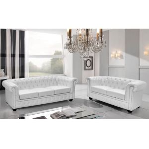 Living room furniture set 2 seats and 3 seats Chesterfield white matte Hm11220,02