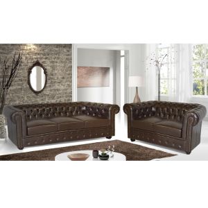 Living room sofa set 2-seater and 3-seater sofa Chesterfield leather