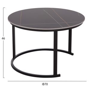 Coffee table set 2 pcs Talos Hm18140.02 ceramic top with black marble look φ70+φ50