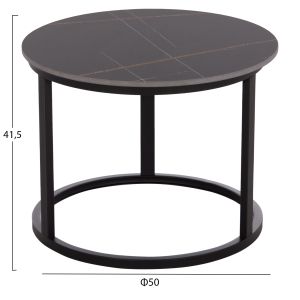 Coffee table set 2 pcs Talos Hm18140.02 ceramic top with black marble look φ70+φ50