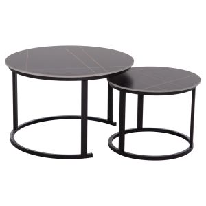 Coffee table set 2 pcs Talos Hm18140.02 ceramic top with black marble look φ70+φ50