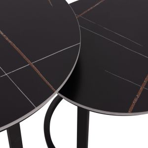 Coffee table set 2 pcs Talos Hm18140.02 ceramic top with black marble look φ70+φ50