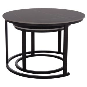Coffee table set 2 pcs Talos Hm18140.02 ceramic top with black marble look φ70+φ50