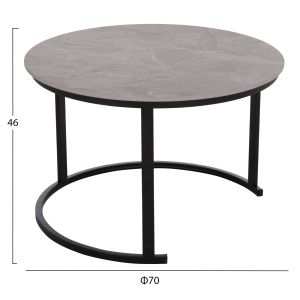 Coffee table set 2 pcs Talos Hm18140.04 ceramic top with a look of gray marble φ70+φ50