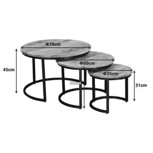 Frina Zita coffee table set of 3 pieces, solid mango wood in walnut color with black metal leg
