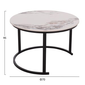 Set of 2 coffee tables Talos ceramic top white-beige marble with Beigehm18140.03 φ70+φ50