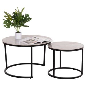 Coffee table set of 2 pieces Talos Hm18140.01 gray ceramic top - metal legs φ70+φ50