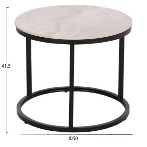 Coffee table set of 2 pieces Talos Hm18140.01 gray ceramic top - metal legs φ70+φ50