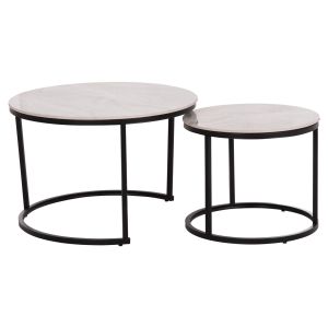Coffee table set of 2 pieces Talos Hm18140.01 gray ceramic top - metal legs φ70+φ50