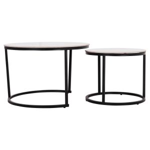 Coffee table set of 2 pieces Talos Hm18140.01 gray ceramic top - metal legs φ70+φ50