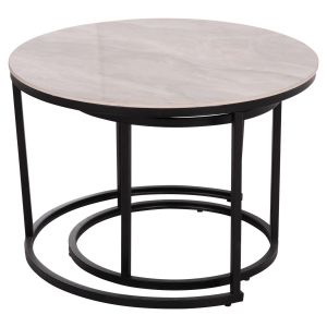 Coffee table set of 2 pieces Talos Hm18140.01 gray ceramic top - metal legs φ70+φ50