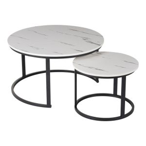 Set of coffee tables Solme I 2 pcs. in white marble with black metal legs