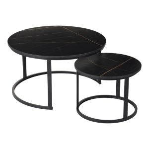 Set of coffee tables Solme I 2 pcs. in black marble with black metal legs
