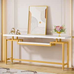 Конзола Onole в мраморна визия - златен метал 180x35x82см