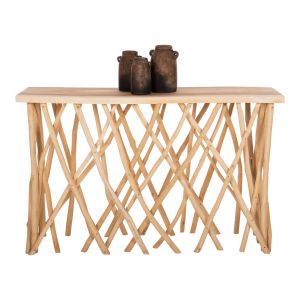 Конзола Rustic Style Naturally клони тиково дърво 3cm 121x36x75hcm Hm9805
