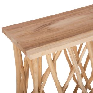 Конзола Rustic Style Naturally клони тиково дърво 3cm 121x36x75hcm Hm9805