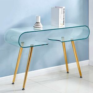 Конзолна маса Gusto Clear Club закалено стъкло 10mm златни метални крака 120x35x73cm Glass Line