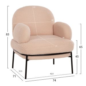 Кресло Agnes Hm9525,20 букле екрю с черни метални крака 74x71x83hcм