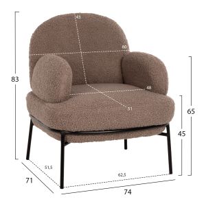 Кресло Agnes бежово/кафяво букле с черни метални крака 74x71x83hcм Hm9525,25