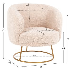 Кресло Arien Hm8403,20 букле цвят екрю със златна метална база 78x75x84hcm