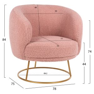 Кресло Arien Hm8403,22 букле цвят пепел от рози със златна метална база 78x75x84hcm