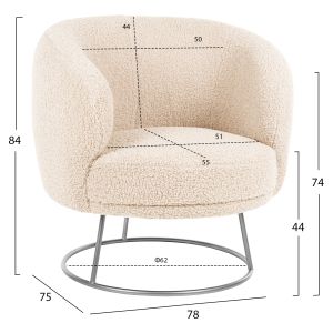 Кресло Arien Hm8403,23 бяло букле със сребърна метална база 78x75x84hcm