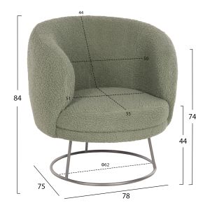 Кресло Arien Hm8403,27 с букле цвят шам фъстък и сребриста метална база 78x75x84cm
