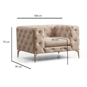 Кресло Charmy Chesterfield с текстилна дамаска цвят екрю 108x90x70cm Pre Order