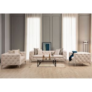 Кресло Charmy Chesterfield с текстилна дамаска цвят екрю 108x90x70cm Pre Order