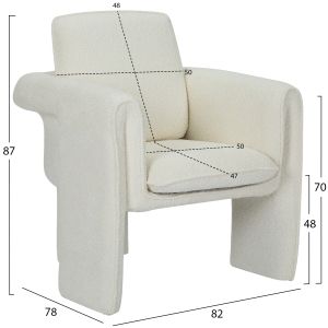Кресло Crusher от бял текстил с метална рамка 82x78x87hcм Hm9681,04